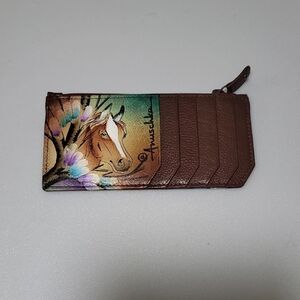 Anuschka Multicolor Leather Card Holder with Horse Art With RFID Blocker